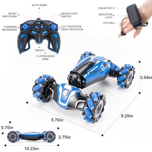 Remote Controlled Gesture Stunt Car,give for 5-12 Kids Birthday Gift | 4WD Drive Hand Remote Control car with 360° Flipping with Light and Music, Children's toys for boys and girls aged 5-12 - color: Deep Blue