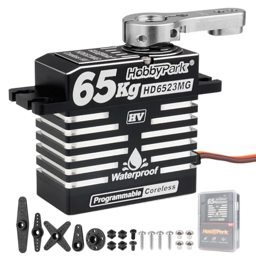 HobbyPark Waterproof 65kg High Torque Fast Speed RC Steering Servo Coreless Motor Standard Size HV 8.4V Metal Gears for 1/8 1/10 RC Crawler Car Truck Buggy Basher Bashing 180° All Aluminum Case