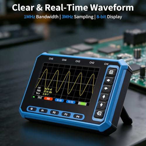 5-Channel Portable Handheld Oscilloscope, 4.3" IPS Display, Type-C Charging & Data Sync, Windows & Android Compatible, 3MSa/s Sampling Rate, 1MHz Bandwidth for Electronics Repair & Auto Diagnosis