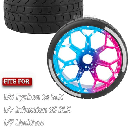 RC Highway Tires Wheel for 1/8 Typhon 6s BLX,1/7 Infraction 6S BLX,Limitless,4PCS RC Drift Tires Rubber RC Highway Wheel,Blue Pink - color: Blue Pink - (Highway Tires)