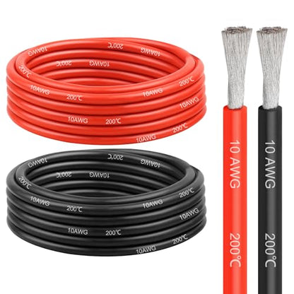 10 Gauge Silicone Wire (15ft Red & 15ft Black), 10 AWG Electrical Cable 0.08mm Tinned Copper Core High Temperature Resistant Wire, Soft and Flexible for RC Cars, Boat, Drones etc - size: 15FT, style: 10AWG
