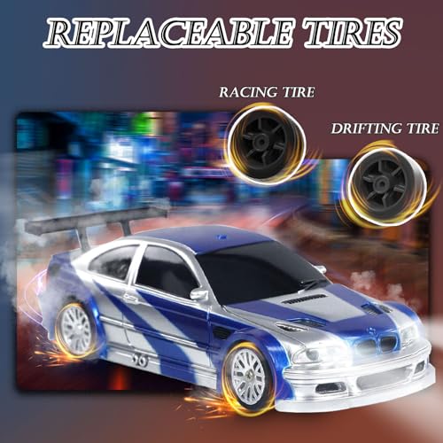 1/43 Mini RC Drift Car with Gyroscope, 2.4GHz 4WD Full Proportional High Speed Micro Hobby RC Cars with Lights Racing Tires, Fast Small Remote Control Car, Toy Model Gift for Adults Kids Boys Girls - color: Blue-g