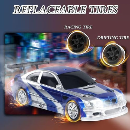 1/43 Mini RC Drift Car with Gyroscope, 2.4GHz 4WD Full Proportional High Speed Micro Hobby RC Cars with Lights Racing Tires, Fast Small Remote Control Car, Toy Model Gift for Adults Kids Boys Girls - color: Blue-g
