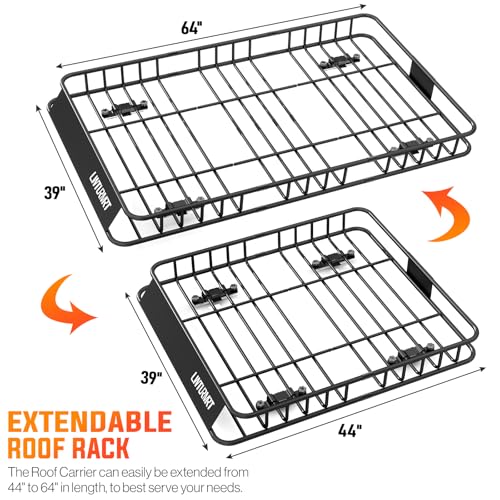 LWTURMRT 64 x 39 Inch Universal 300LB Heavy Duty Roof Rack Cargo with Cargo Net, Car Top Luggage Holder Carrier Basket for SUV,Truck or RV Camping Storage Steel Construction