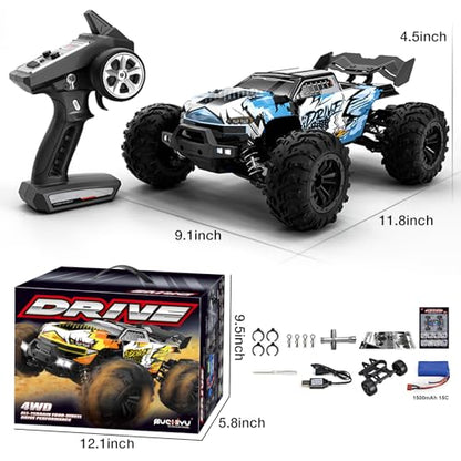 1/16 Brushless Fast RC Car for Adults, Top Speed 43mph Electric Off-Road RC Monster Trucks, 4X4 Remote Control High Speed RC Car for Hobby Toy Gifts (Blue) - color: Blue