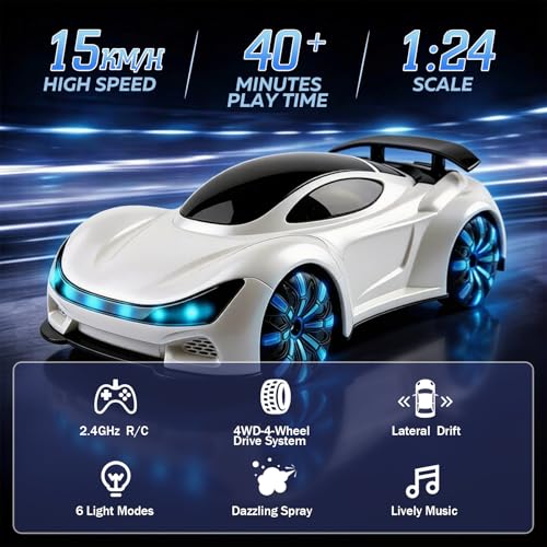 Remote Control Car, Gesture Sensing RC Stunt Car | Drift RC Cars with Light Spray & Sound, 2.4GHz Hobby RC Cars Toy for Kids, Dual Control,Birthday Gifts for Boys Girls