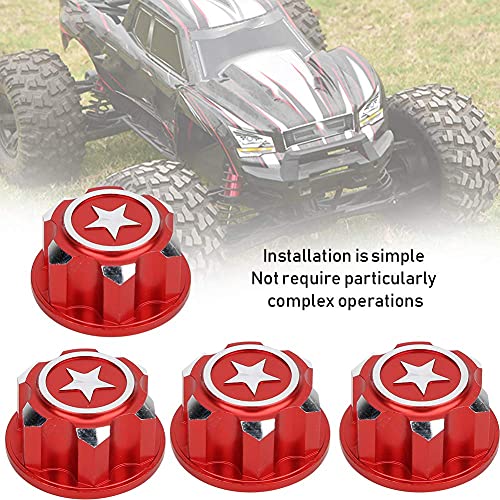 Vbest life Aluminium Alloy Hex Wheel Mount Nuts, 4pcs Metal 17mm Hex Wheel Nut RC Spare Part Replacement for RC Car - color: Red