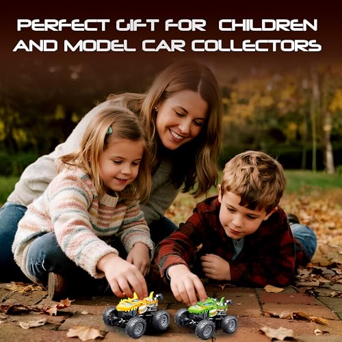 MOONTOY Dinosaur Remote Control Car, Mini Remote Control Truck with 360° Spins, 2.4GHz Rc Car with Lights and Rechargeable Batteries, Metal Body Monster Truck Toys for Kids and Adults(Yellow)