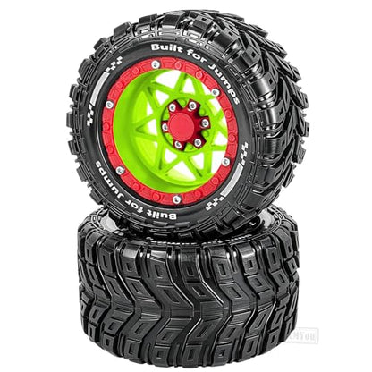 RC Truck Wheel and Tires for 1/16 Summit E-REVO Gorgon GROM MINI KRATON M-J-X H-B-X S-C-Y RC Car,Monster Truck Car Wheel Tires w/Plastic Wheels Rim,Soft Tire Highway Wheels (4PCS),Green Red - color: Green-red(rc Wheels Tires)