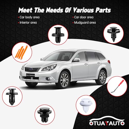 OTUAYAUTO 105PCS Replacement for Subaru Bumper Fender Retainers | 7mm 8mm 10mm 11mm Door Trim Panel Clips Compatible with Subaru BRZ WRX Ascent Outback Plastic Rivets Clips 90914-0007 - size: 100Pcs 5 Sizes Clips with 5 Remover for Subaru