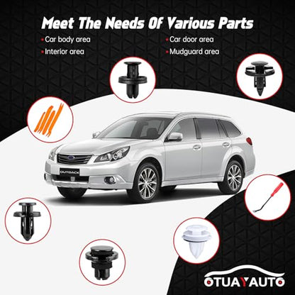 OTUAYAUTO 105PCS Replacement for Subaru Bumper Fender Retainers | 7mm 8mm 10mm 11mm Door Trim Panel Clips Compatible with Subaru BRZ WRX Ascent Outback Plastic Rivets Clips 90914-0007 - size: 100Pcs 5 Sizes Clips with 5 Remover for Subaru