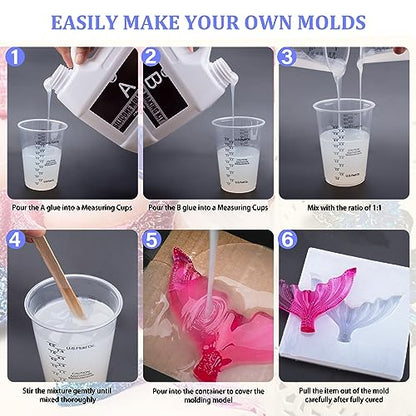 Silicone Mold Making Kit, 46oz/1.2L Liquid Silicone Rubber 15A for Casting | Translucent 1:1 silicone rubber kit includes 3 color pigments for making resin, candle, soap and craft molds with easy mixing - color: Translucent, 46oz
