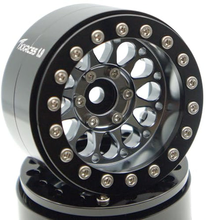 Rc 1.9 Inch Beadlock Wheel Negative Offset 8mm Aluminum Wheel Rim Hex 12mm for 1/10 RC Crawler Axial SCX10 TRX4 VS4-10 Gen8 MST CFX 4PCS (Grey Black) DK1908 - color: Grey Black
