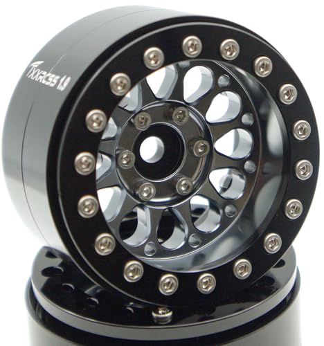 Rc 1.9 Inch Beadlock Wheel Negative Offset 8mm Aluminum Wheel Rim Hex 12mm for 1/10 RC Crawler Axial SCX10 TRX4 VS4-10 Gen8 MST CFX 4PCS (Grey Black) DK1908 - color: Grey Black