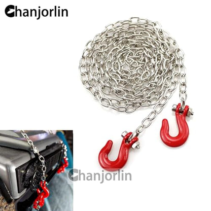 1/10 RC Crawler Car Mini Simulation Metal Trailer Chain with Tow Hook Accessories for 1:10 Scale Rock Crawler Truck Car Traxxas TRX4 SCX10 RXB10 Redat Axial RC4WD Tamiya TF2 Gen8 (Red) - color: Red