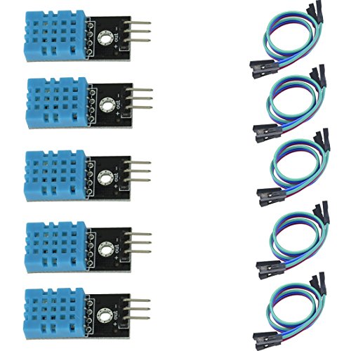 HiLetgo 5pcs DHT11 Temperature Humidity Sensor Module Digital Temperature Humidity Sensor 3.3V-5V Humidity Measure Range 20%-95% Temperature Measure Range 0-50℃ Celsius with Wires