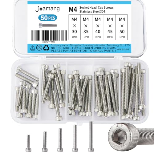 M4 x 30mm 35mm 40mm 45mm 50mm Socket Head Cap Screws Bolts, Stainless Steel 304, Metric Allen Hex Drive, Bright Finish, Fully Threaded, Assortment Kit 50PCS - size: Socket M4x30-50 mm