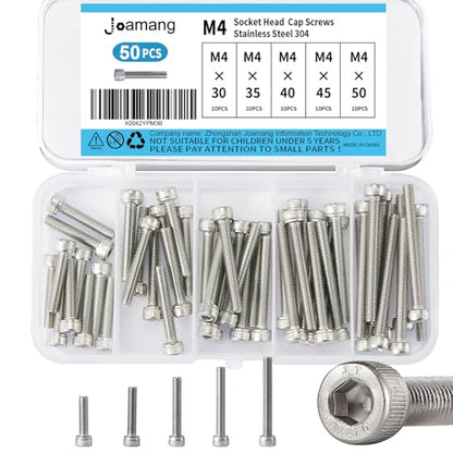 M4 x 30mm 35mm 40mm 45mm 50mm Socket Head Cap Screws Bolts, Stainless Steel 304, Metric Allen Hex Drive, Bright Finish, Fully Threaded, Assortment Kit 50PCS - size: Socket M4x30-50 mm