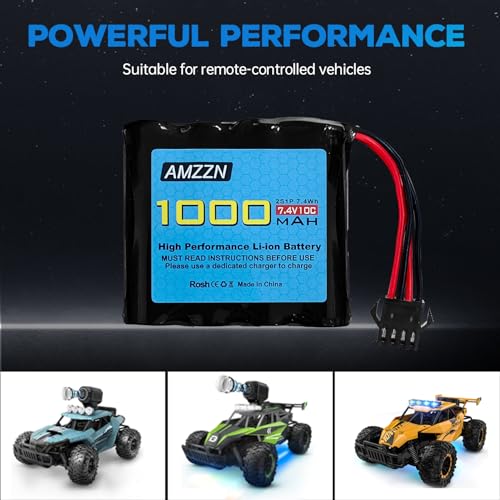 7.4V 1000mAh 2S Li-ion Battery with SM-4P Plug and USB Charging Cable for DE36W DE65 NO.1809 RC Toy Car, Off-Road Vehicle Climbing Drift Racing Battery