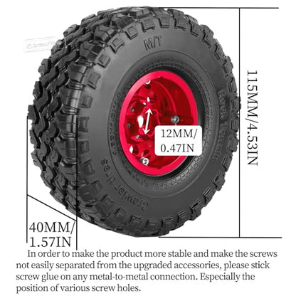 RC 1.9 Beadlock Tires 1.9 Wheels and Tires for 1/10 RC Crawler,TRX6 TRX4 AX103007 SCX10 90046 D90 Gen7 8 MST VS4-10,Aluminium Alloy 1.9 RC Wheel Rims & Rubber Tyre,Red - color: Red(4pcs)