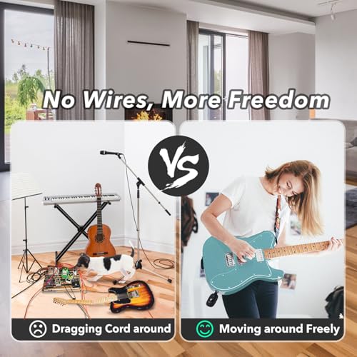 A8 Wireless Guitar System UHF 2 Modes, Rechargeable Li-Battery, 100ft Range, Plug & Play for Guitar, Bass, Violin, Keyboard - Black | Rechargeable Li-Battery, 100ft Range, Wireless Guitar Transmitter Receiver For Bass Violin Keyboard Electric Instruments