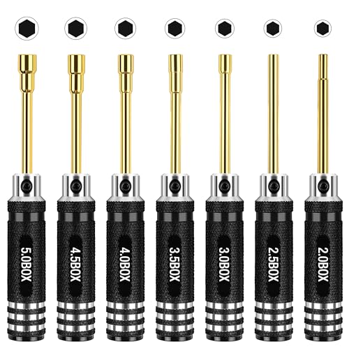 4.26 Inch Mini 7pcs Micro RC Hex Nut Screwdriver Set (2.0-5.0) mm | Hex Head Nut Driver Set, Durable Hex Socket Set RC Tools Kit with Replaceable Tips for 1/24 &1/18 RC Car Truck Hobby Repair