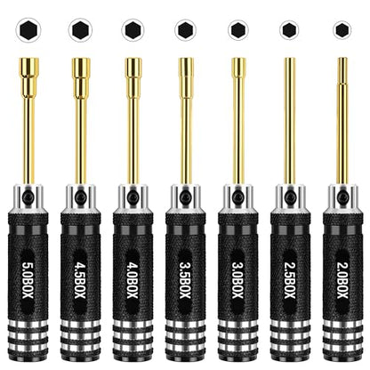 4.26 Inch Mini 7pcs Micro RC Hex Nut Screwdriver Set (2.0-5.0) mm | Hex Head Nut Driver Set, Durable Hex Socket Set RC Tools Kit with Replaceable Tips for 1/24 &1/18 RC Car Truck Hobby Repair
