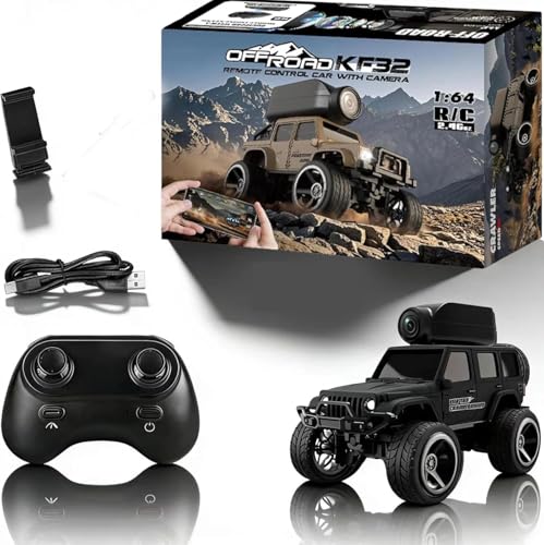 1:64 Scale 4WD Alloy Mini RC Crawler Car with FPV Camera, 2.4GHz RTR Off-Road Mini Desktop RC Drift Car with LED Lights, Adjustable Speed Dual Mode, Model Vehicle Toy Gift for Adults Kids - color: Black