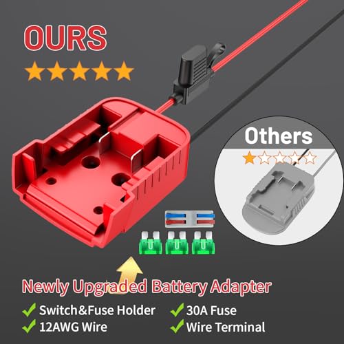 Kzreect 2Pack for Power Wheel Adapter Compatible with Milwaukee 18V Battery | 12AWG, Wire Terminals, 30A Fuse Holder, Switch, Battery Converter Kit for DIY Ride-On Car Toys LED Projects, Easy to Secure