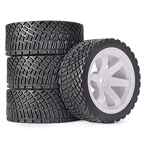 4PCS 65mm RC Rally Car Rubber Tires and 6-Spokes Wheel Rims 12mm Hex Compatible with 1/10 RC On-Road Rally Racing Car HSP Tamiya Sakura HPI WR8 HSP TT02 WLtoys (White) - color: White