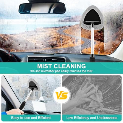 JUSTTOP Windshield Cleaner Tool, Car Interior&Exterior Window Cleaning Tool with Extendable Handle & 4 Reusable Microfiber Pads, Auto Glass Wiper Brush Kit for Cars (Grey) - color: Gray