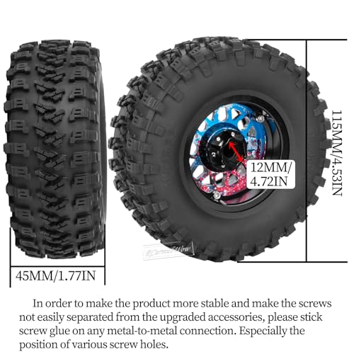 RC 2.2 Beadlock Tires Set 2.2" Wheels and Tires for 1/10 RC Crawler SCX10 AMG 6X6 TRX4 Gen8 Gen7 Pro,Alloy 2.2 RC Rims Rubber Tires,Colorful - color: Rainbow(4pcs)