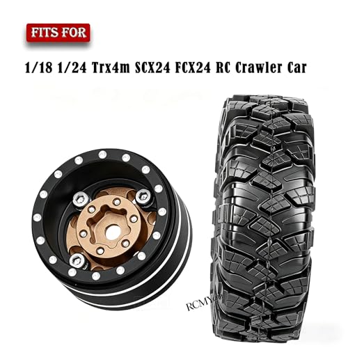 RC 1.0 Beadlock Wheels and Tires for 1/18 1/24 Trx4m SCX24 FMS FCX24 RC Crawler Car,Aluminum 4pcs RC Wheel Rim Soft Rubber Tires,RC Wheels 1.0,Brown - color: Brown (1.0 in Tires)