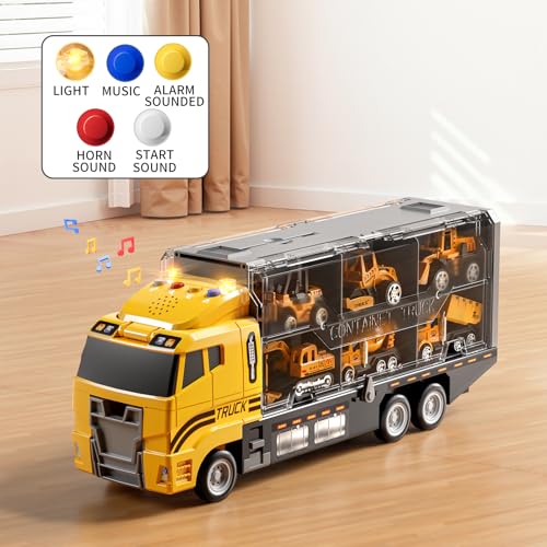 NIPLOOOW Toddler Boys Construction Truck Vehicle Toy Set with Play Mat and Die-Cast Toy Car, Transport Carrier Truck for Kids 3-5, Birthday Gifts Toys for 3-8 Year Old Boys - style: Construction truck