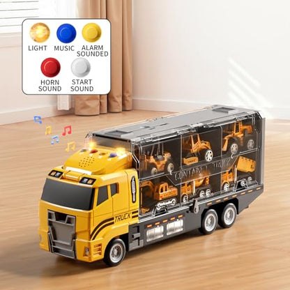 NIPLOOOW Toddler Boys Construction Truck Vehicle Toy Set with Play Mat and Die-Cast Toy Car, Transport Carrier Truck for Kids 3-5, Birthday Gifts Toys for 3-8 Year Old Boys - style: Construction truck