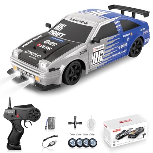 RC Drift Car Remote Control Cars, 1/16 2.4GHz Drifting RC Car 4WD Remote Control Drift Cars with Spray, LED Lights and Drifting Tires Toy Cars for Adults Boys Kids - color: Blue+wh86
