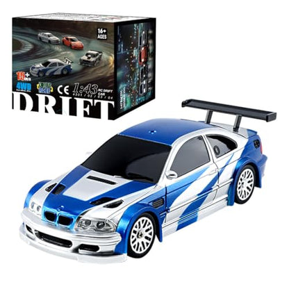 HERR RC Electric Mini Racing Drift Car Model 1:43 Scale 2.4G Full Scale Linkage Light Set Max Speed 15km/h Indoor Mini RC Toys Hobbyist Gift Black White (RTR Version/Blue & White) - color: Blue & White
