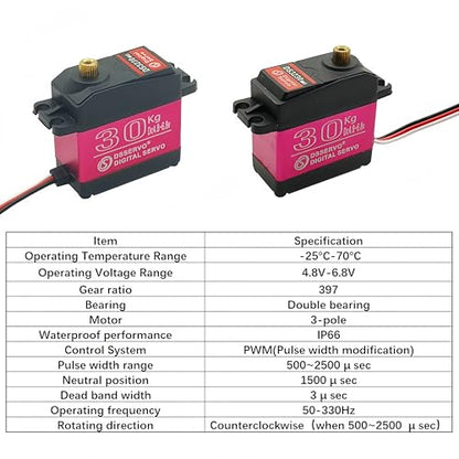 DS3230 30KG 270 Degree Digital Servo Full Metal Gear Waterproof with 25T Servo Arm for Baja 1/8 1/10 1/12 RC Car Mechanical Arm Fittings - style: 30kg（270°）
