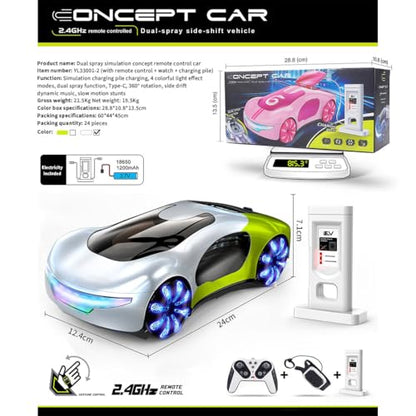 2.4G Gesture Sensing RC Stunt Car, LED Drift Racing Car with Spray Boost, USB Charging Station & Music Effects – 360° Flip Toy Gift (Handle+Watch RC Version) - color: Gradient Green