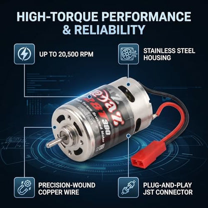 RC Brushed Motor,390 M Stainless Steel Low Noise Universal 28T Electric Brushed M for 1/16 1/18 RC Cars Boat JST Plug
