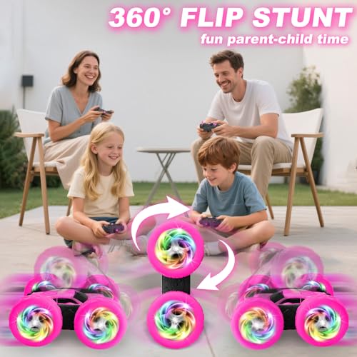 Remote Control Car, RC Cars for Girls, 2.4 GHz Double Sided RC Crawler with Upgraded USB-C Modular Battery, 360°Rotating Car Toys for 6 7 8 9 10 11 12 Year Old Girl Birthday Gift Rose - color: Rose