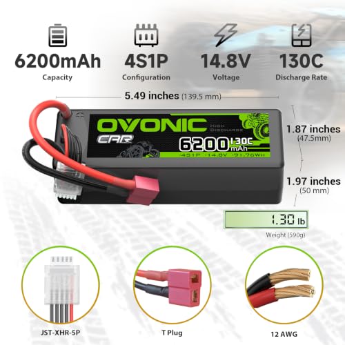 OVONIC 4S LiPo Battery 6200mAh 14.8V 130C RC Battery with Dean-Style T Connector