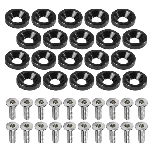 20PCS Engine Dress Up Kit,Car Accessories M6 Aluminum Engine Bay Dress Up Kit,Bumper Fender Washers,Automotive Replacement Engine Valve Cover Bolts,Fit for Fenders,Bumpers,Headlights (Black) - color: Black