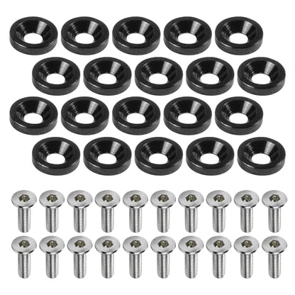 20PCS Engine Dress Up Kit,Car Accessories M6 Aluminum Engine Bay Dress Up Kit,Bumper Fender Washers,Automotive Replacement Engine Valve Cover Bolts,Fit for Fenders,Bumpers,Headlights (Black) - color: Black