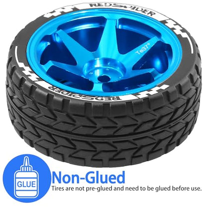 1/10 RC On Road Tires OD 2.55'' and Aluminium Street Wheels 4PCS 12mm Hex Touring Tyres for 1:10 Rally Racing Drift Car Tamiya TT01 TT02 XV01 HPI KYOSHO HSP PTG2 Traxxas TA06 A959 (Blue) - color: Blue