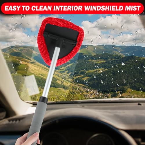 8 Pcs Car Window Cleaner Kit Triangle Shape Include Windshield Cleaning Tool with Extendable Handle 5 Microfiber Bonnets 1 Car Ventilation Brush 1 Empty 50ml Spray Bottle Glass Wiper Kits, Red - color: Red