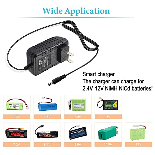 AMK Smart RC Battery Charger for 2.4V-12V NiMH/NiCd Battery Pack, Supports RC Cars, Helicopters, Trucks & More, 8 Different RC Charging Plugs, 12V Output