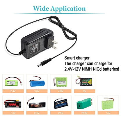 AMK Smart RC Battery Charger for 2.4V-12V NiMH/NiCd Battery Pack, Supports RC Cars, Helicopters, Trucks & More, 8 Different RC Charging Plugs, 12V Output