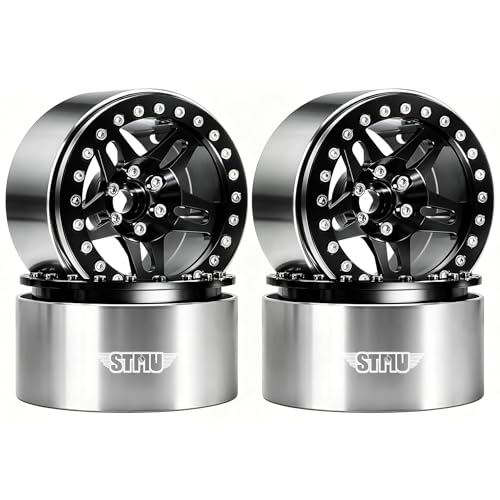 STMU 2.2 Inch Aluminum Beadlock Turbine Wheels - Perfect Fit for SCX10 TRX4 VS4-10 Gen8 1/10 RC Crawler Vehicles (Black) - color: Black