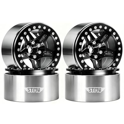 STMU 2.2 Inch Aluminum Beadlock Turbine Wheels - Perfect Fit for SCX10 TRX4 VS4-10 Gen8 1/10 RC Crawler Vehicles (Black) - color: Black